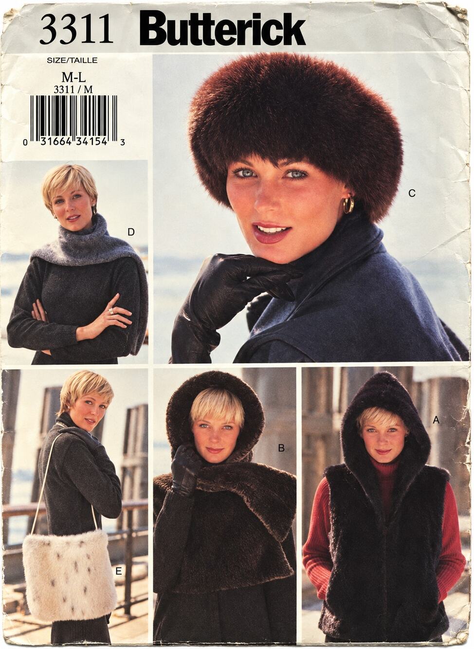 FF Uncut XS-S Hooded Gilet Headband Hat Bag Scarf Sewing Pattern Butterick 3311